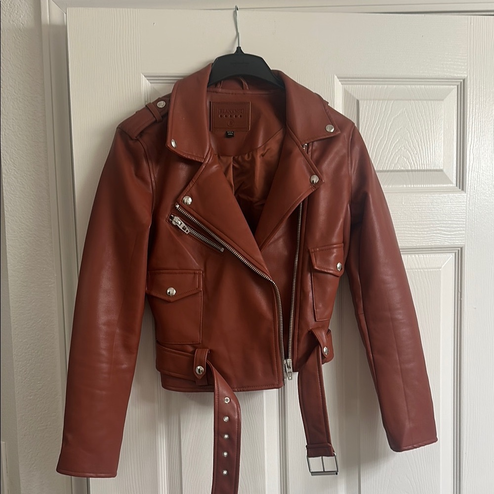 New Blank nyc Brown Leather Biker Jacket